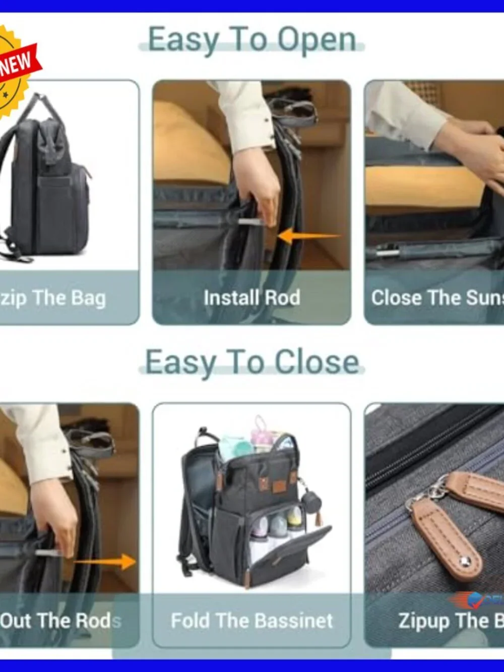 Large Capacity Diaper Backpack with Changing Station, 16 Pockets, Waterproof